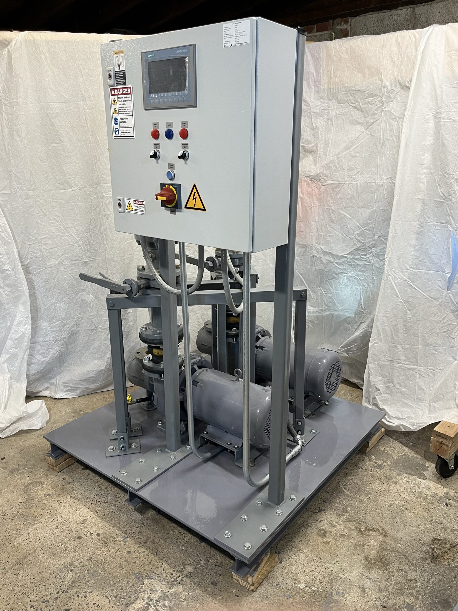 Duplex pump skid with HMI control panel